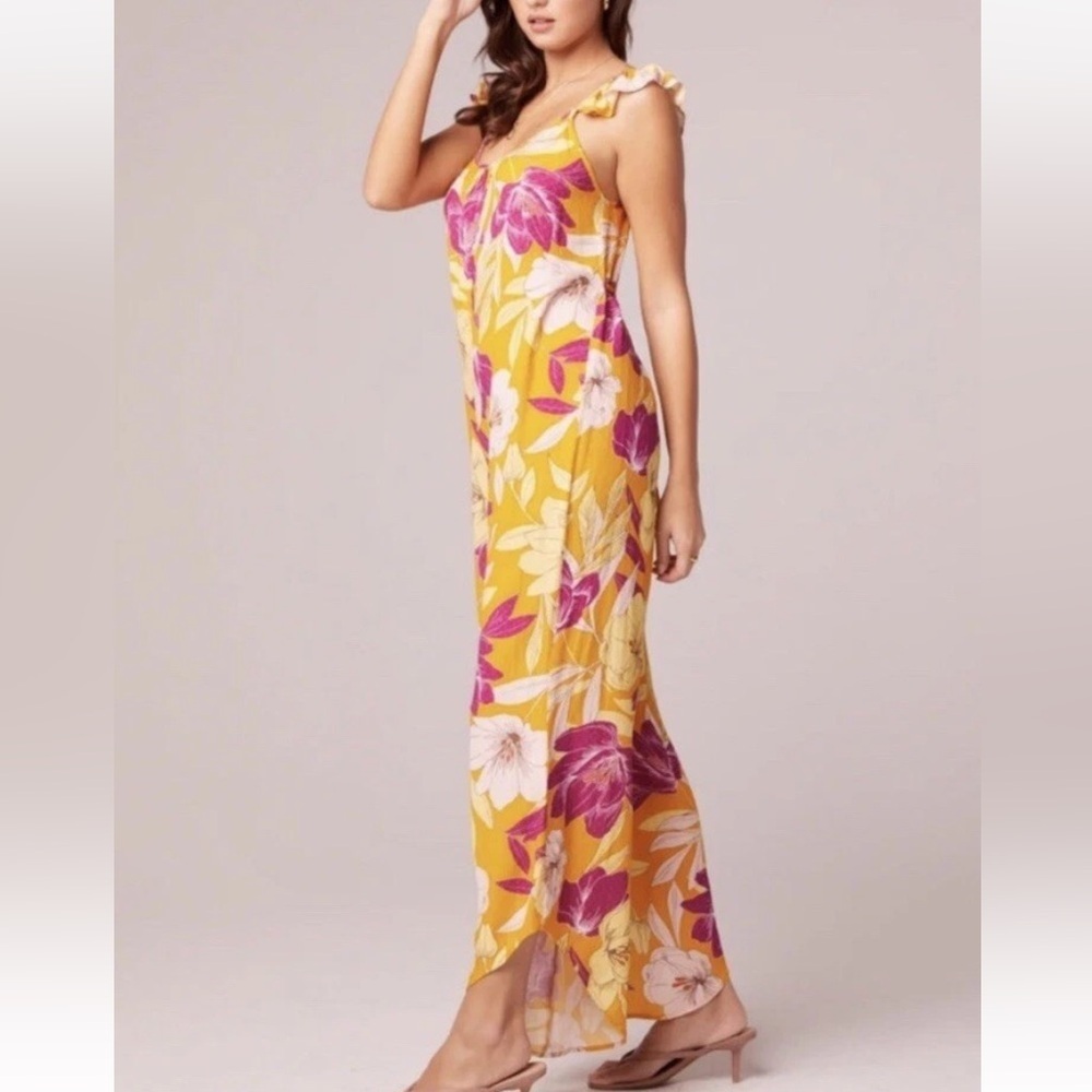 BNWT Band Of Gypsies Euphoria Gold Floral Wide Leg Jumpsuit Women’s Size Small - Picture 2 of 7